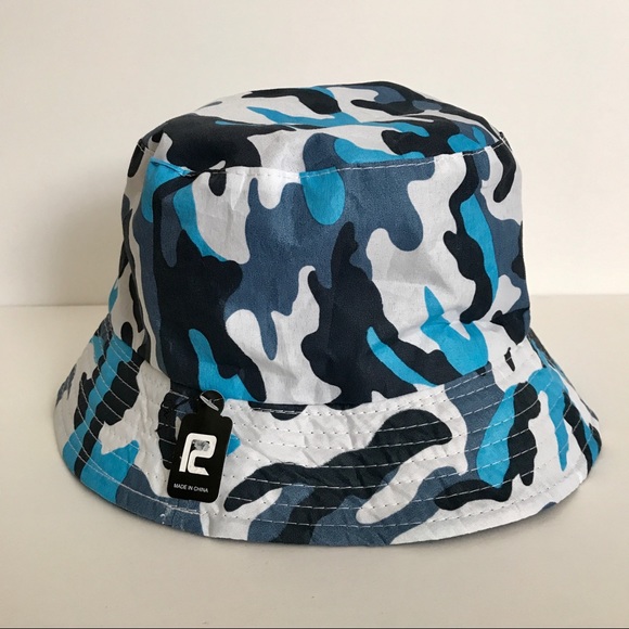blue camouflage bucket hat
